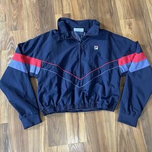 Fila Chiaki Wind Jacket Women’s Large Long Sleeve 1/2 Zip Crop Top - Navy Blue